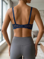 French Women's Lace Trim Push Up Bra Sexy Mesh Underwire Underwear Comfy Thin Padding Floral Lace Lingerie Bra