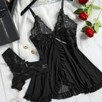 Sexy Sleepwear For Sleeping Night Dress Women Lingеrie Sets Deep V Slip Nightgowns And Panties Lace Ruffle Trim Underwear Pajama