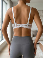 French Women's Lace Trim Push Up Bra Sexy Mesh Underwire Underwear Comfy Thin Padding Floral Lace Lingerie Bra