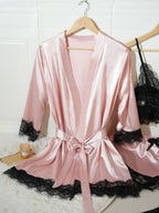 4Pcs Women Satin Pajama Set Robe Lace Lingerie Sexy Silk Nightwear Sleepwear Soft Satin Nightgown Pyjamas Nightdress Nighty Robe