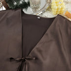 Women Silk Satin Pajama Set Deep V Neck Long Sleeve Lace Trim Tie Front Top Pants Soft Loungewear Elegant Home Sleepwear Night