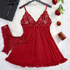 Sexy Sleepwear For Sleeping Night Dress Women Lingеrie Sets Deep V Slip Nightgowns And Panties Lace Ruffle Trim Underwear Pajama