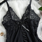 Tulle Suspenders Exquisite Lace V-Neck Nightdress Women's Underwear Semi-transparent Thong Dress Set Lingerie Nightgowns